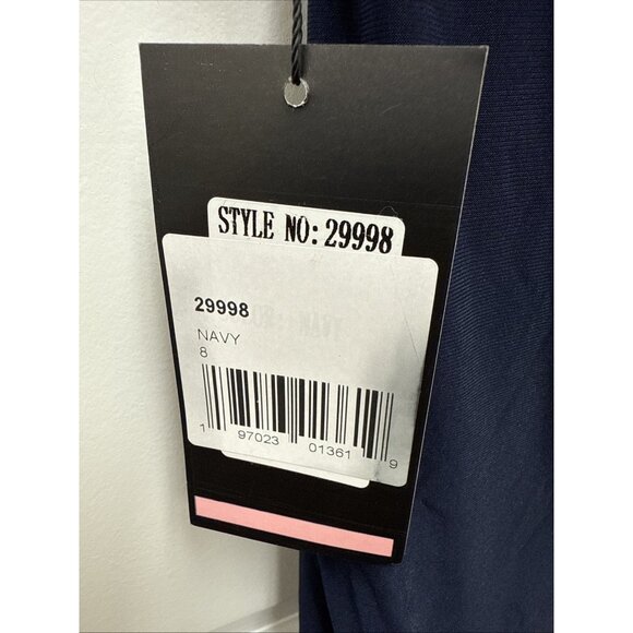 La Femme Womens Size 8 Navy Blue Jersey Evening Gown Maxi Dress Cocktail Wedding - Picture 10 of 12